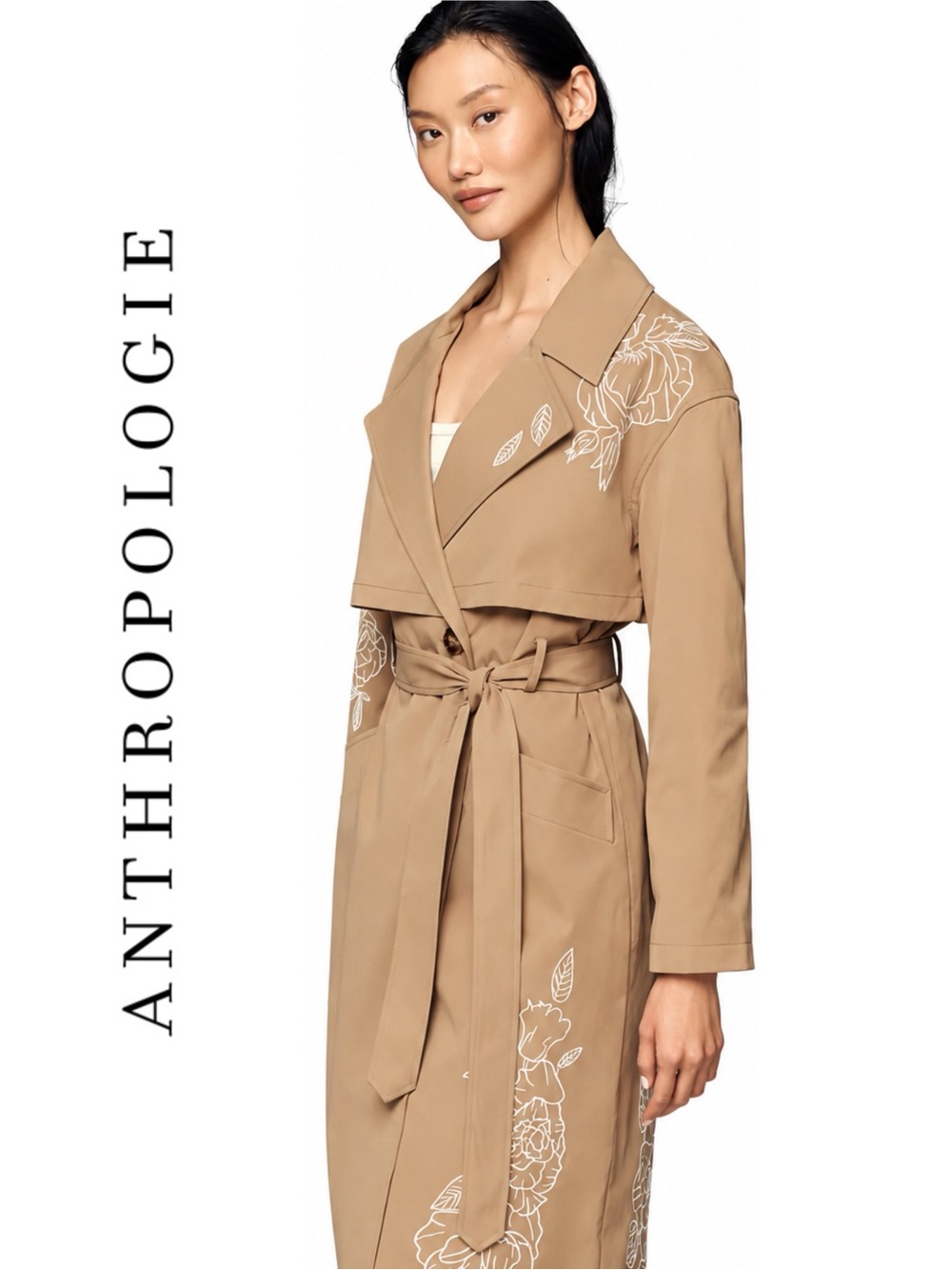 Anthropologie x NVLT Longline Embroidered Trench Coat